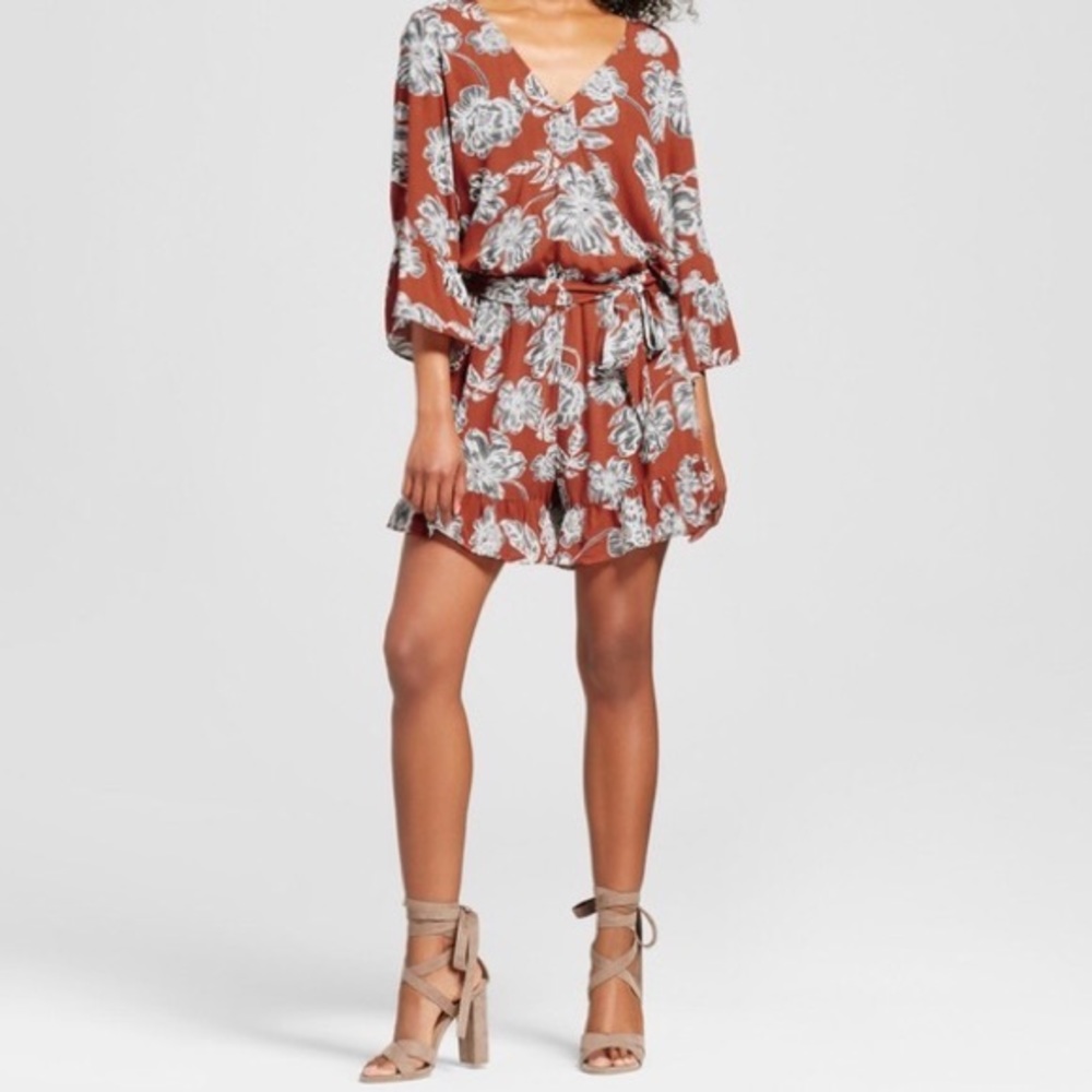 Romper Who What Wear Floral Rust Medium